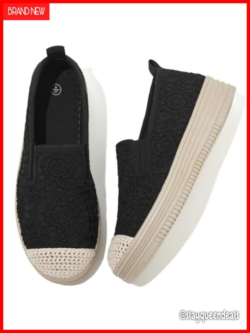 Lace Embroidered Slip On Flats with Elastic Side Gores